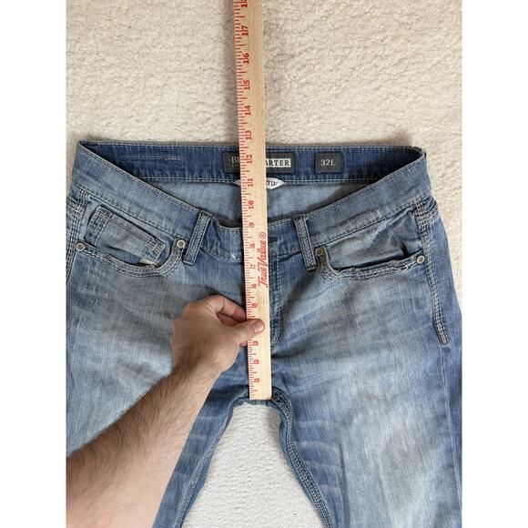 Buckle BKE Carter Jeans Mens 32L 32x32 Blue Straight Distressed Thick Stitch - Picture 11 of 16